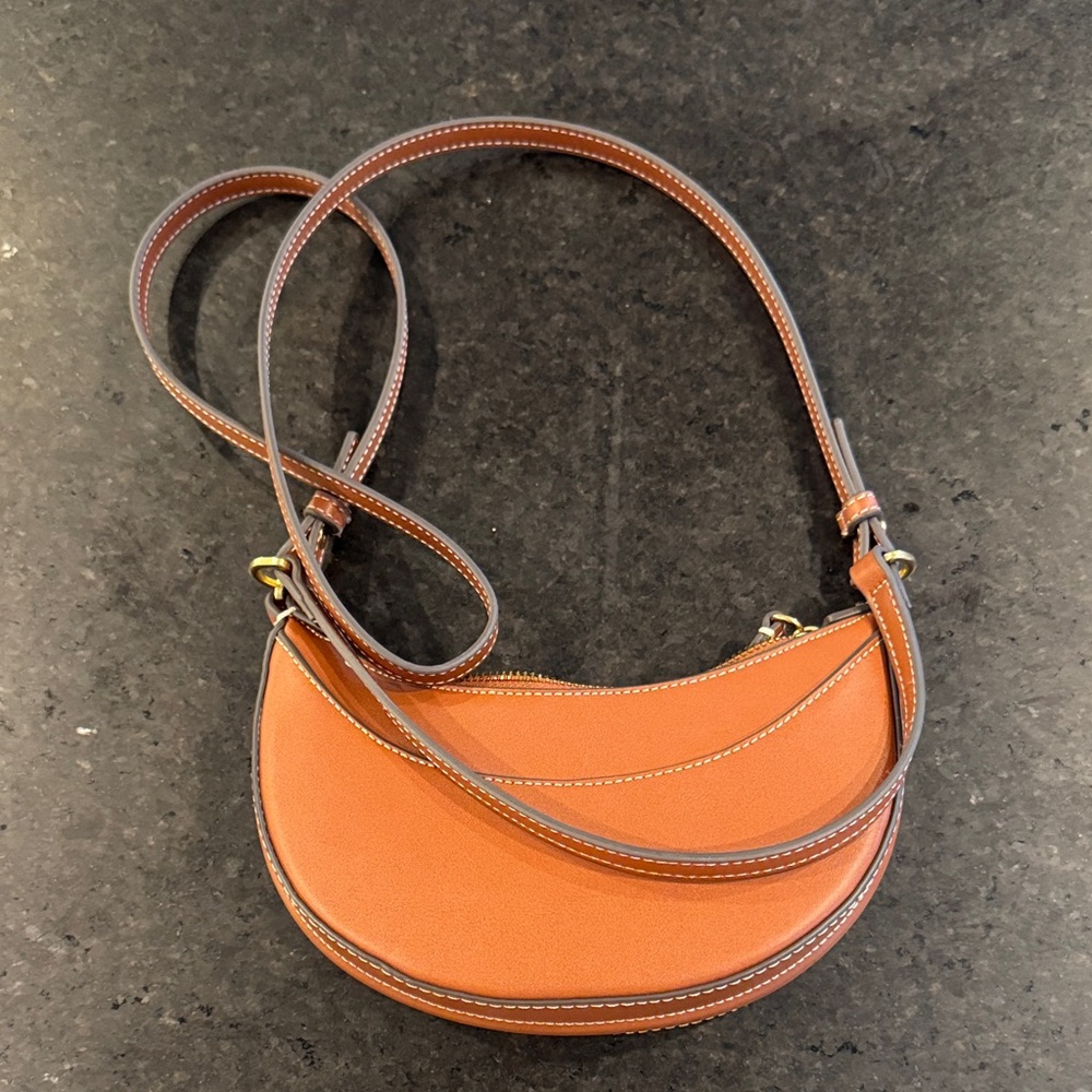 Mango Tan Leather Shoulder/Crossbody Bag